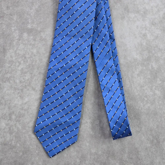 Geoffrey Beene Blue Plaid Stripe Geometric Polka Dot Silk Neck Tie Men's - Picture 2 of 6